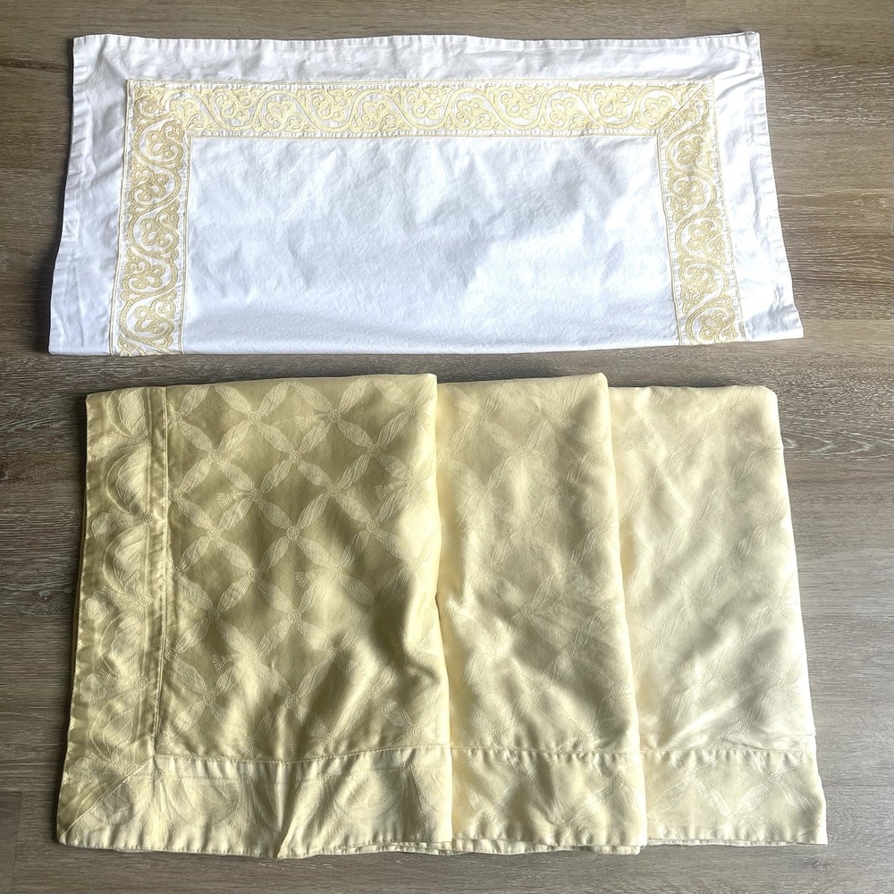 Frette Italy Pillow Shams Lot Of 4 Jacquard Embroidered Yellow White Luxury